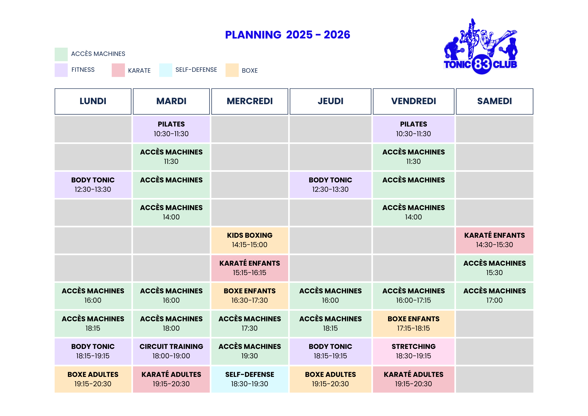 planning des cours