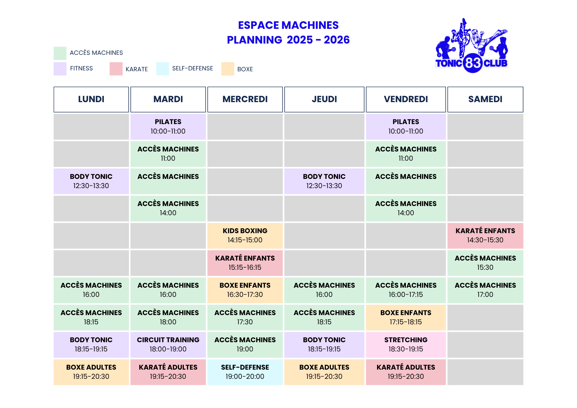 planning des cours